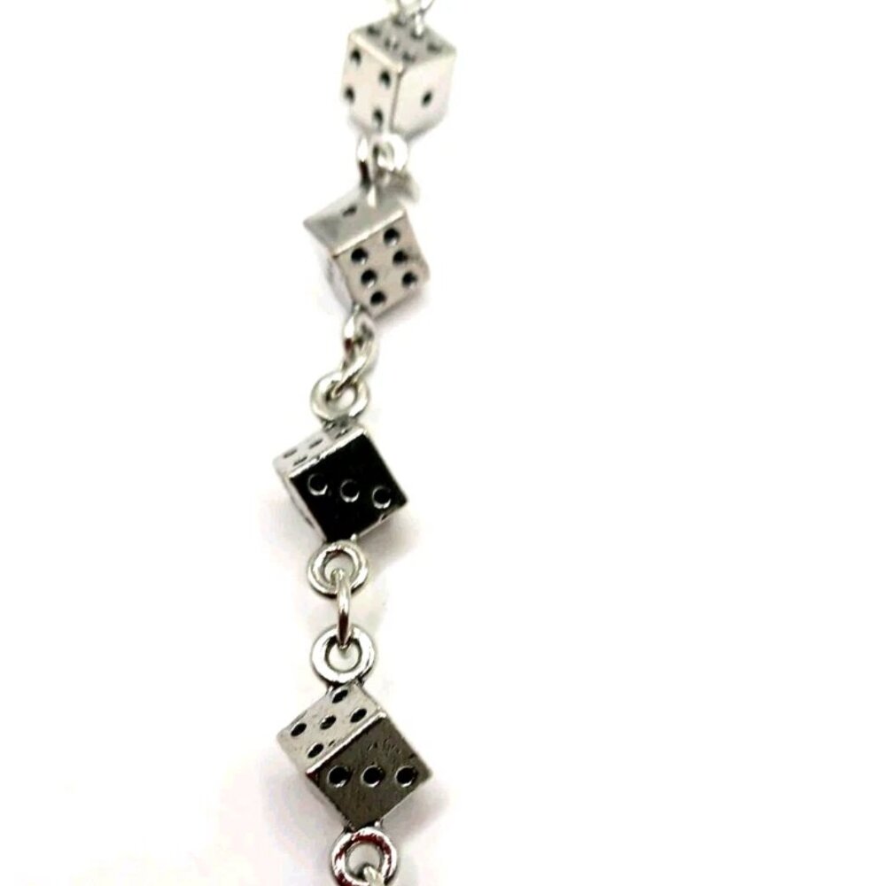 Single Layer Multi Dice Silver Tone Pants Or Wallet Silver Tone Chain 23 Inches - Picture 6 of 9